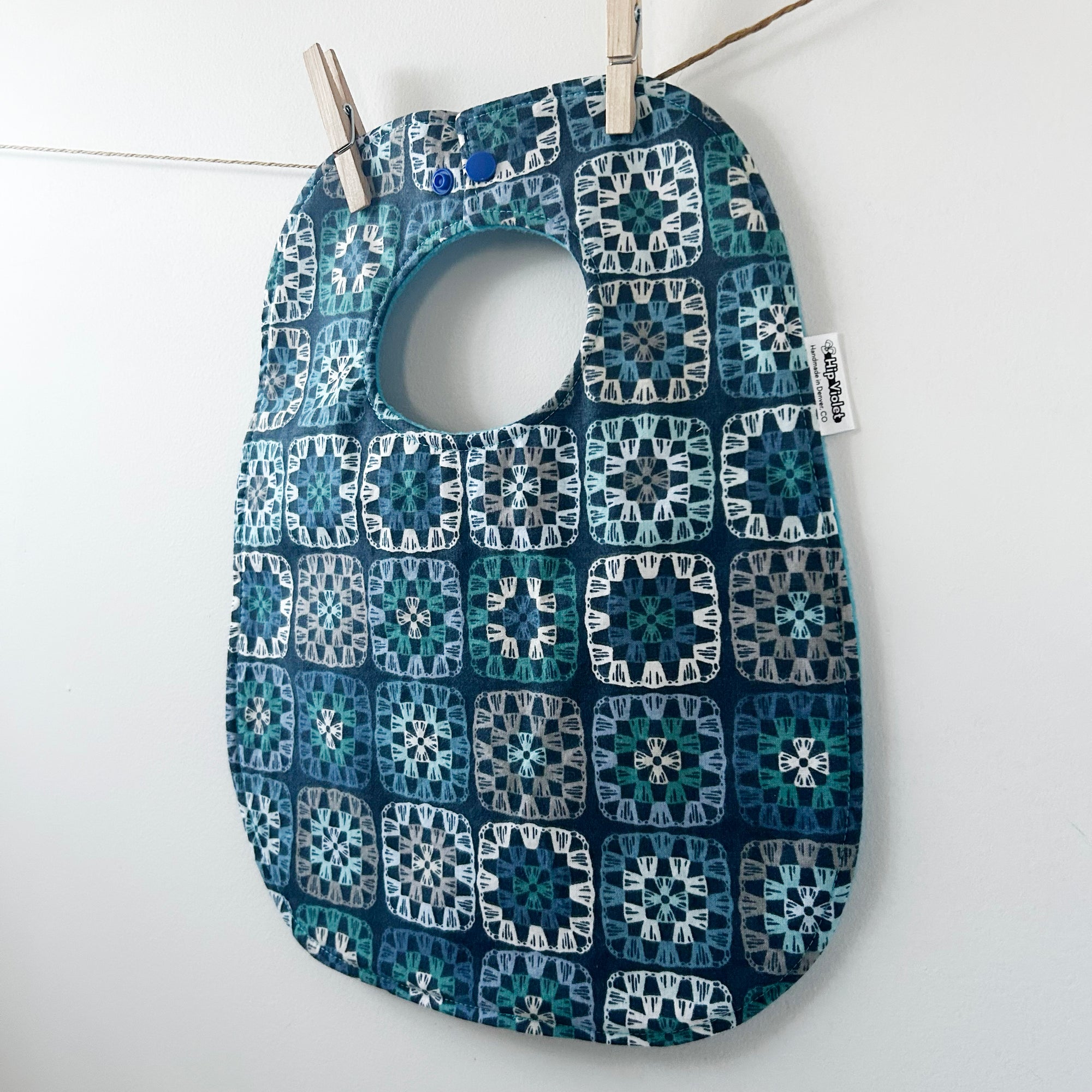 Blue Crochet Granny Square Baby Bib