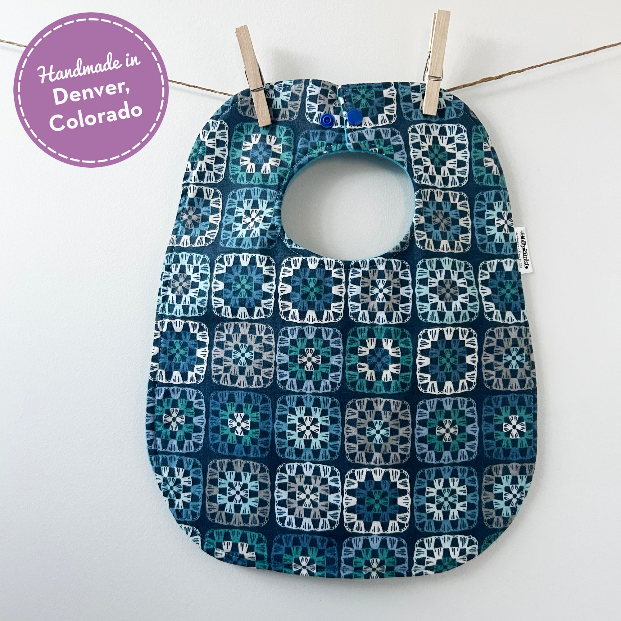 Blue Crochet Granny Square Baby Bib