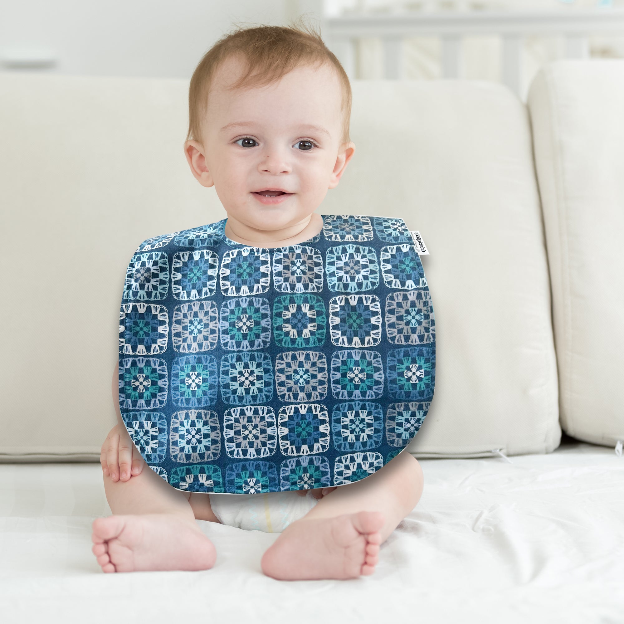 Blue Crochet Granny Square Baby Bib