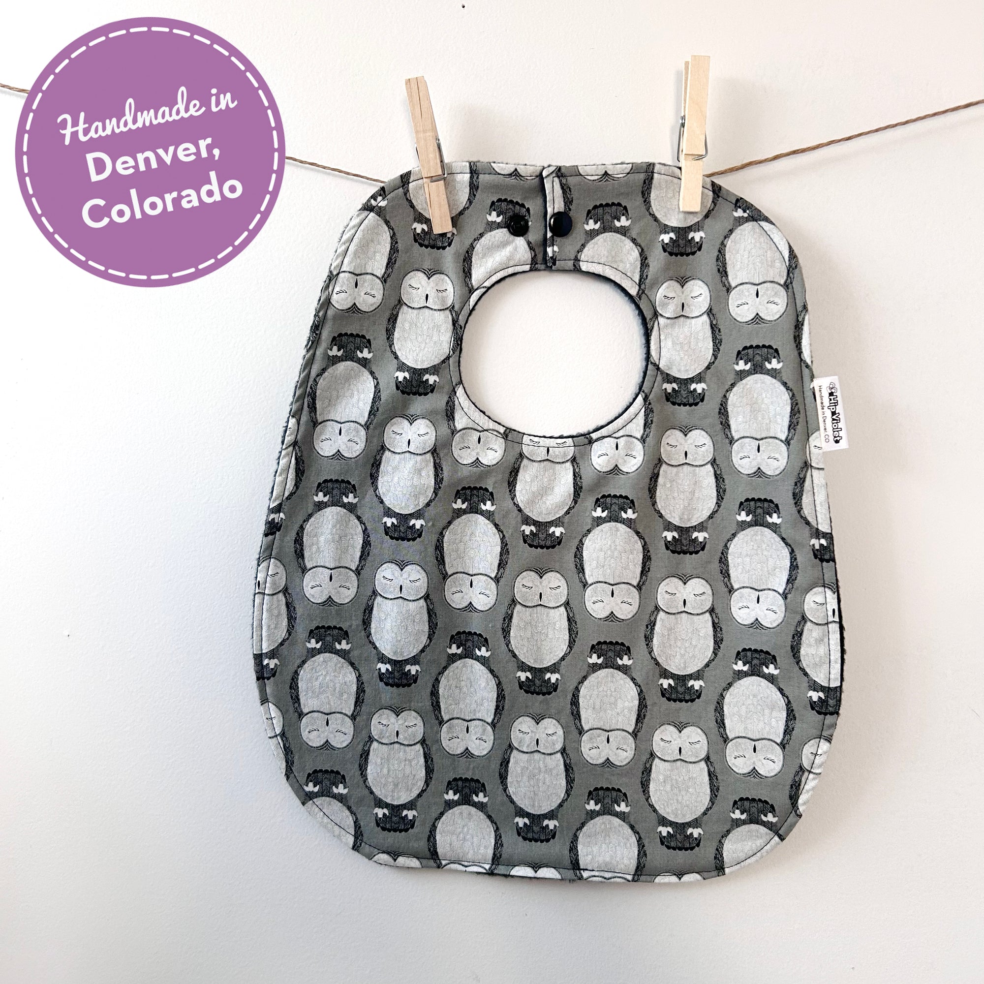 Grey Owls Baby Bib