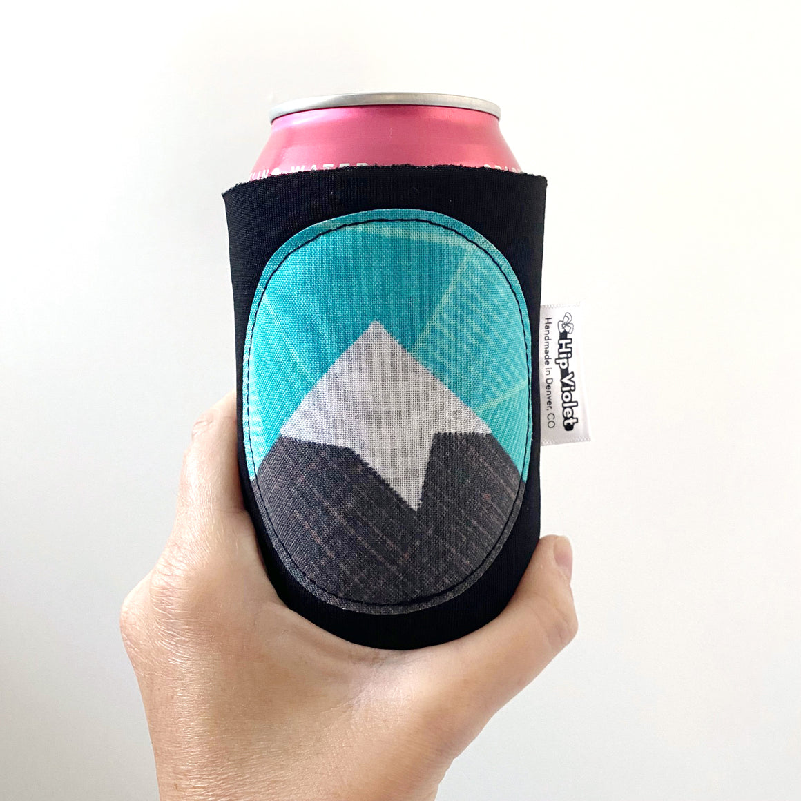 Teal Geometric Mountains Can Cooler