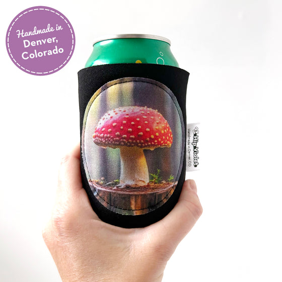 Red Polka Dot Mushroom Can Cooler